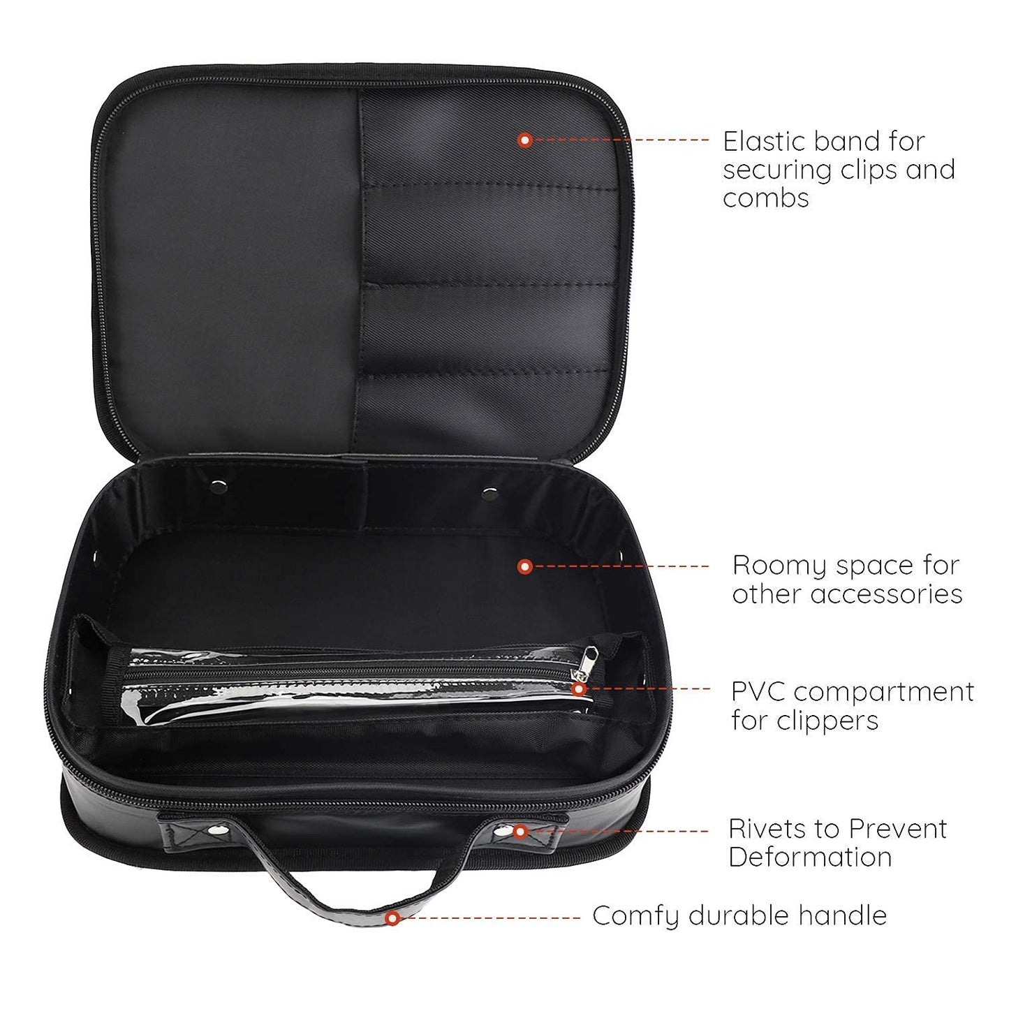 Segbeauty Barber Tool Bag, 10.8 x 14.6in PU Leather Travel Makeup Toiletry Carrying Case, Hair Styling Cutting Kit Storage Organizer for Dryer Clipper Shears Combs Cosmetics Salon Beauty Supplies