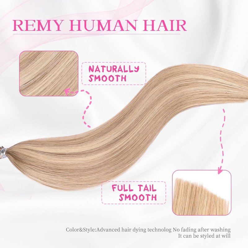 I Tip Hair Extensions - 50g Human Hair, Blonde & Dark Blonde Mix | 14-Inch Soft & Natural Cold Fusion