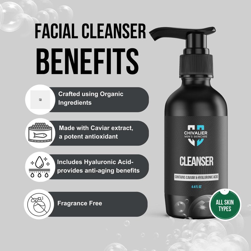 Mens Face Wash with Caviar Extract and Hyaluranic Acid - Skin Care for Men, Men Skin Care, Effective Beard Wash - Premium Men's Skincare Solution Facial Cleanser
