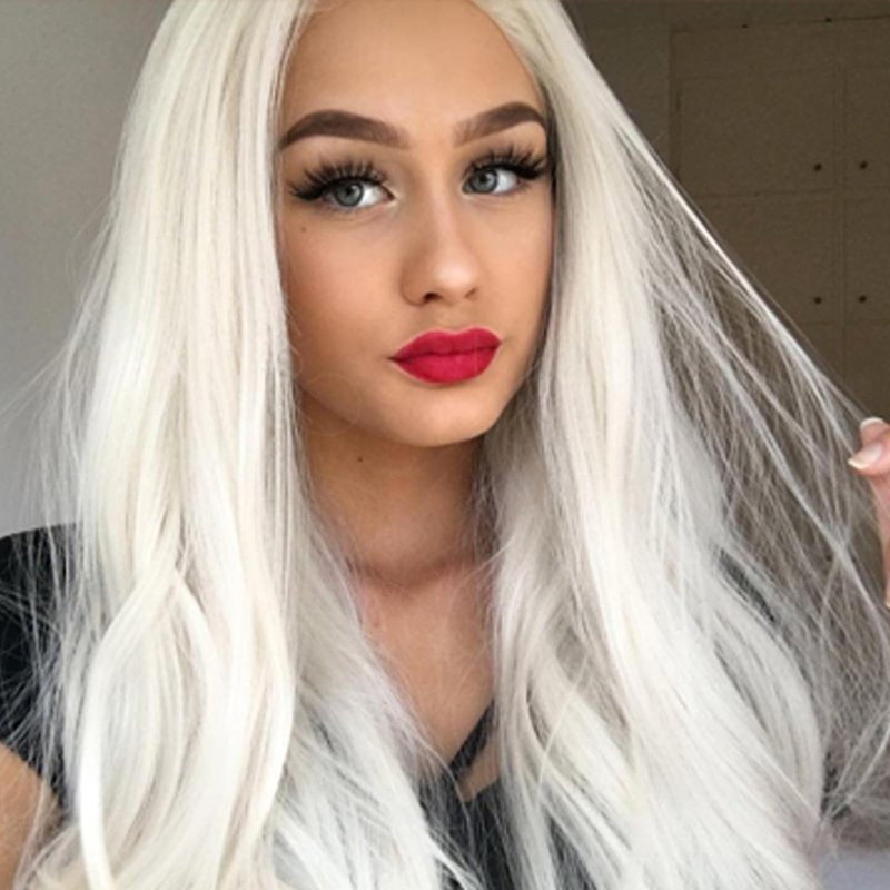 AFBeauty Platinum Blonde Wig Lace Front Real Hair Curly Wigs Long White Blonde Hair Wig Wavy Afro Wigs for Black Women Drag Queen Cosplay Daily Synthetic 26 Inch Lace Front