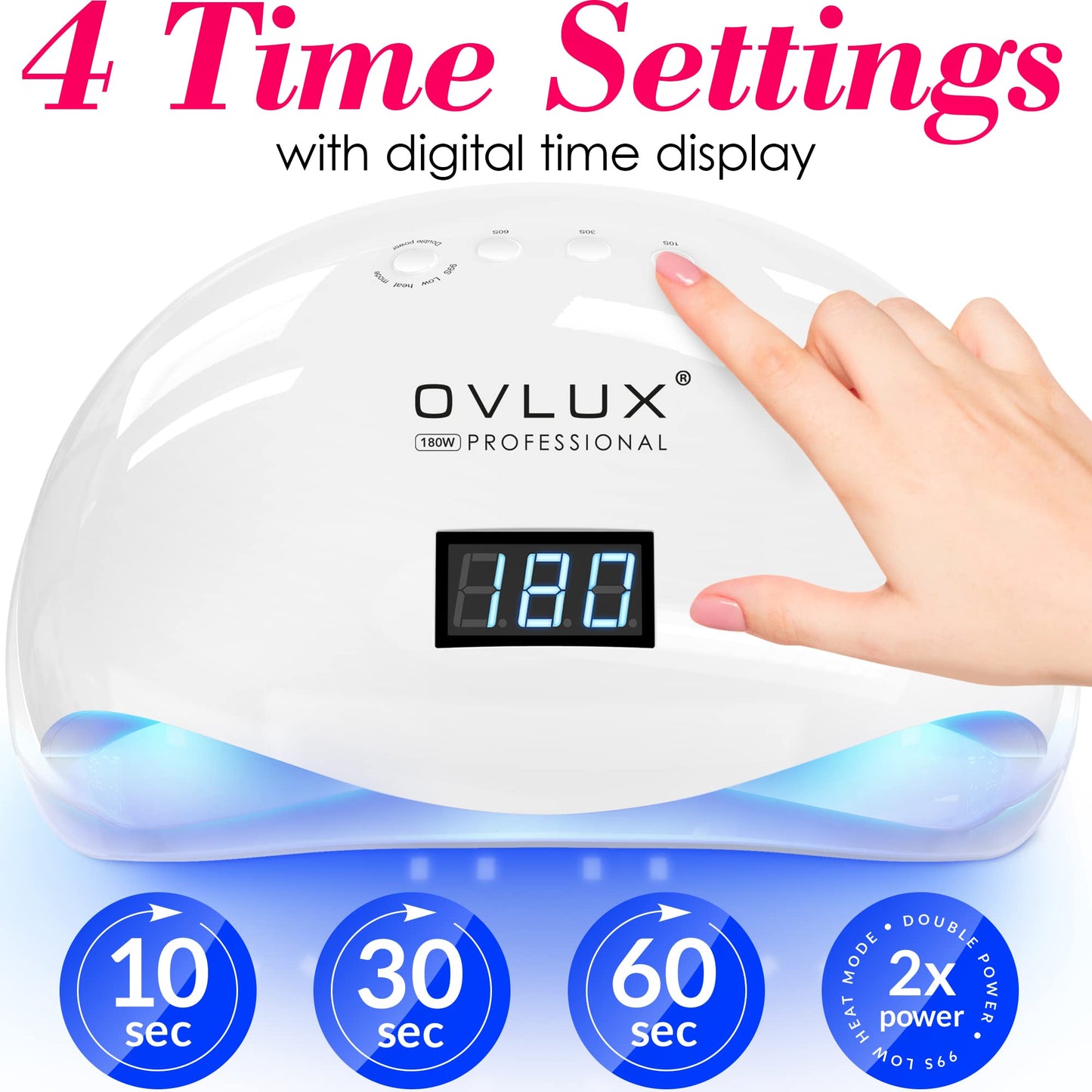 OVLUX 180W UV LED Nail Lamp Professional – Fast Gel Nail Dryer with 57 LEDs, LCD Countdown, Auto Sensor & Low Heat Mode, UV Light for Gel Nails, Salon & Home, Nail Buffer & File Set