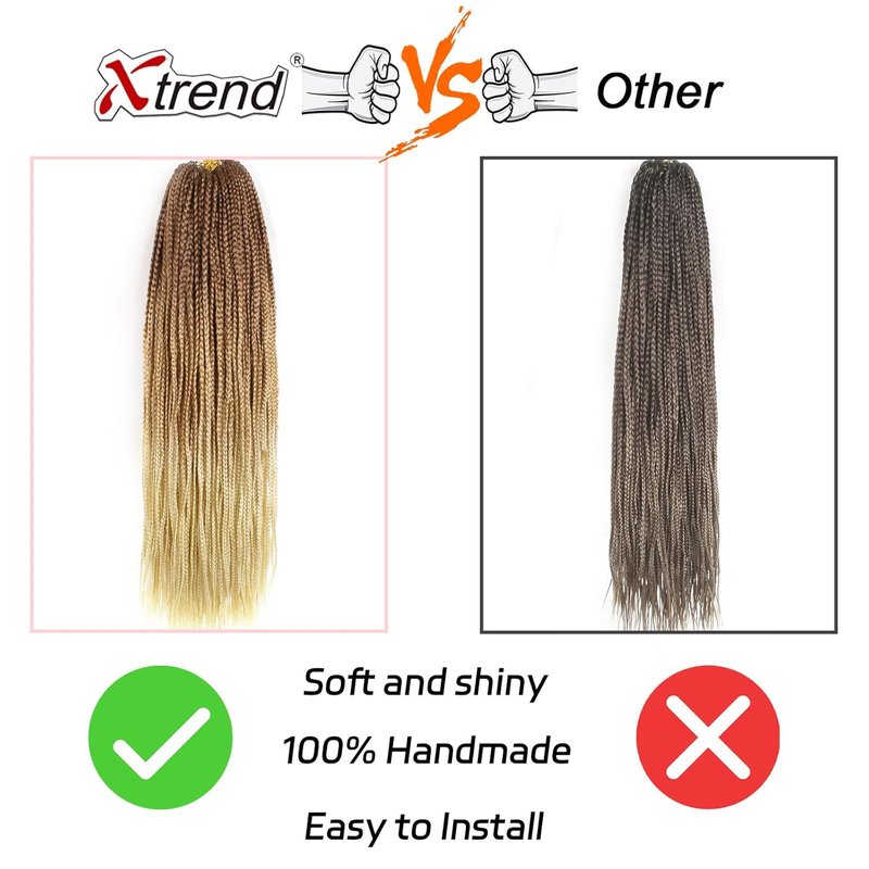 30 Inch Box Braids Crochet Hair - 144 Strands Pre-Looped Ombre Synthetic Extensions | Long Lasting, Easy to Install