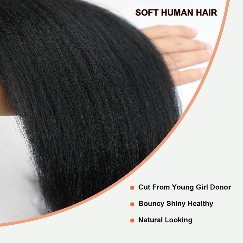 Bundles Human Hair Kinky Straight Yaki Straight Bundles Kinkystraight 16 Inch 1 Bundle 12A 100% Unprocessed Brazilian Virgin Human Hair Bundles for Black Women Natural Black Raw Hair Extension