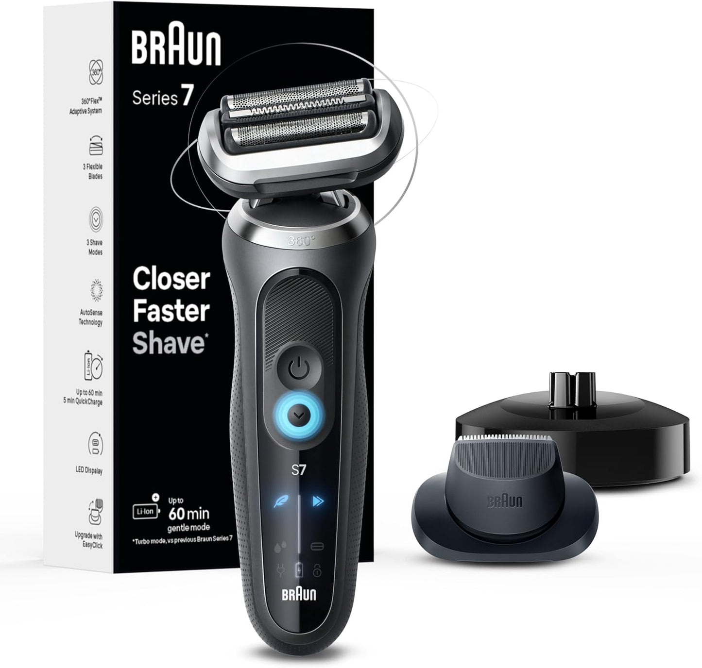 Braun Electric Shaver for Men - Series 7 7127cs | Waterproof Wet & Dry Shaving, Beard Trimmer, Space Grey
