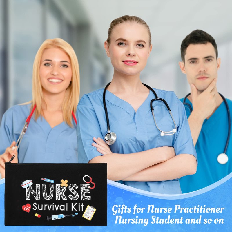 Buryeah 26 Pcs Nurse Survival Kit Cosmetic Bag Funny Gift for Nurse Practitioner Makeup Toiletry Nurse Bag Nurses Week Gifts Travel Zipper Nurse Pouch for Nurses School Birthday Teens, Black