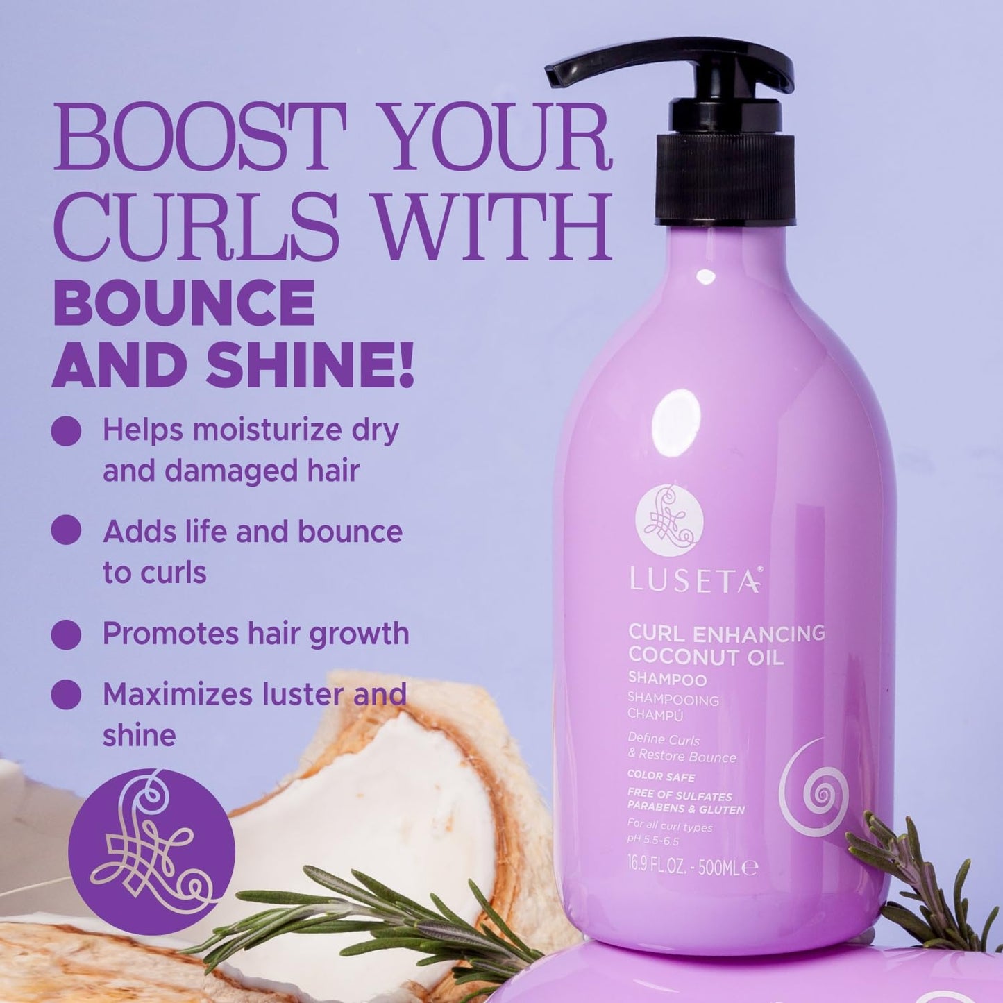 LUSETA Curl Enhancing Shampoo for Curly Hair, Restore Bounce 16.9oz