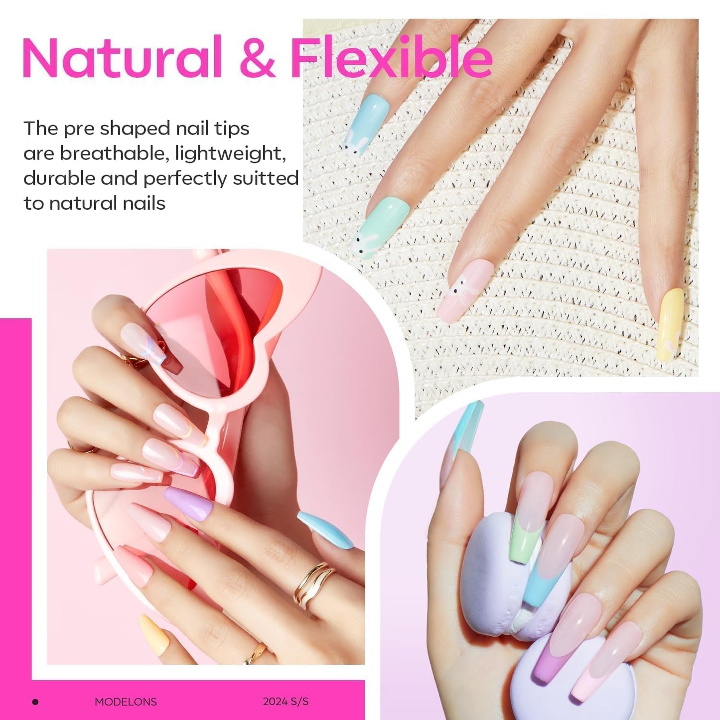 modelones500PCS 10 Sizes Long Coffin Gel Nail Tips& Gel Base and Top Coat Set, 9-in-One Glue Nail Dehydrator & Mini U V Light Clipper
