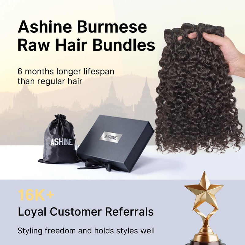 ASHINE Hair Bundles Messy Burmese Curly 3 Bundles Tight Curly Burmese Human Hair 14 Inch, Minimal Shedding Quick Weave Natural Black