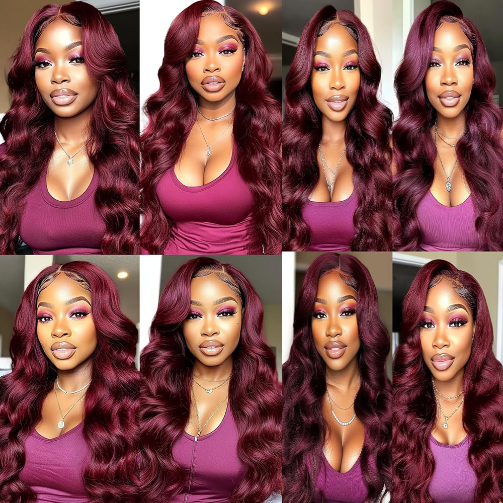 BilltiiWW Color 99j Body Wave Bundles Wine Red Human Hair Burgundy Bundles Brazilian Weave Wet and Wavy Soft Silky for Woman 8 10 12 Inch