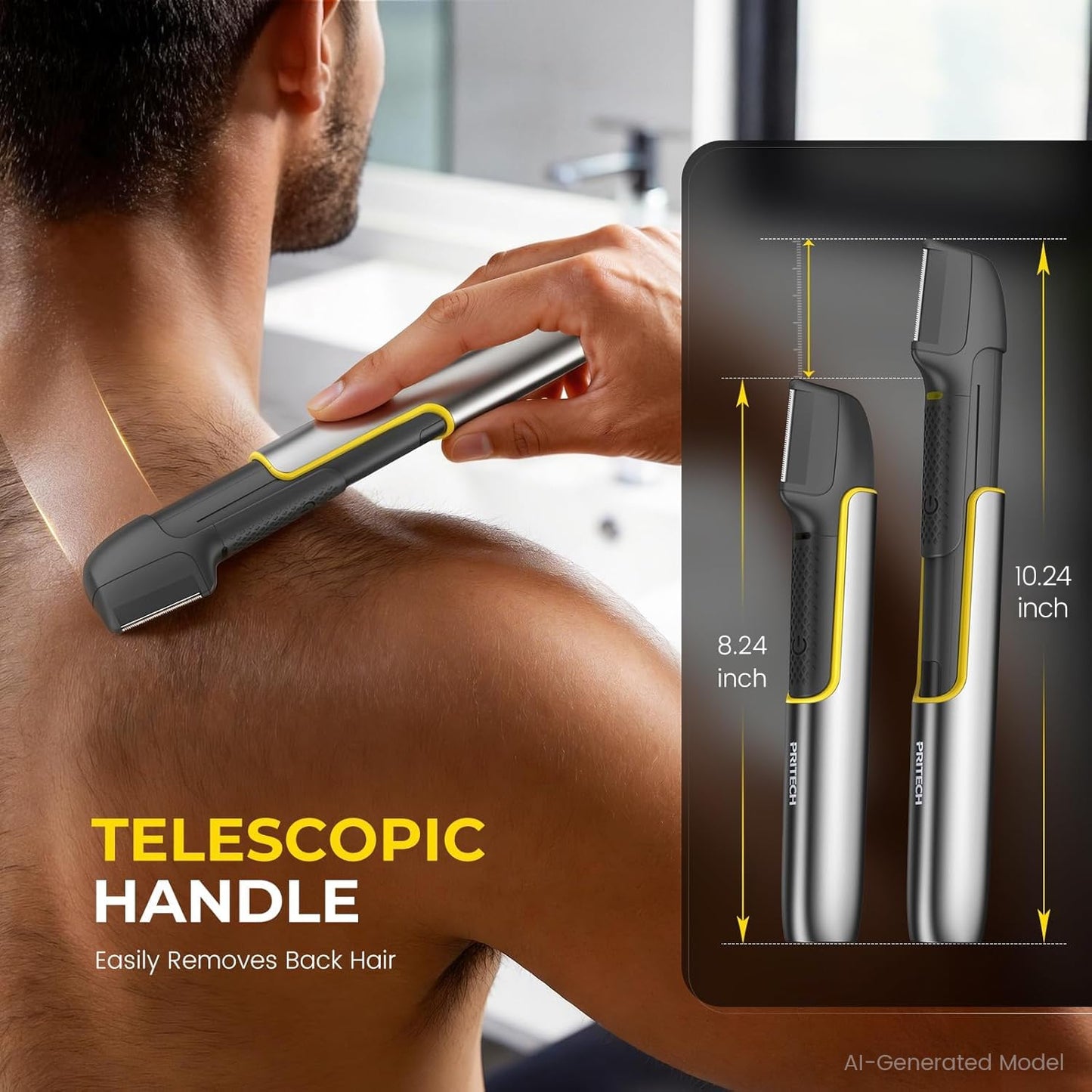 PRITECH Body & Pubic Hair Trimmer for Men Electric Back Shaver for Men
