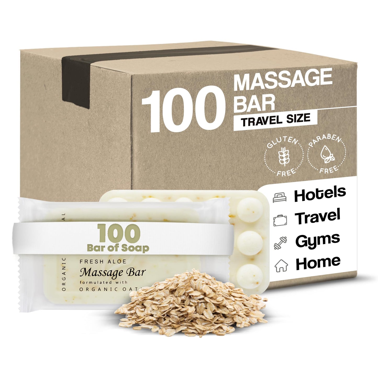1-Shoppe All-in-Kit Diversified Hospitality Organic Oatmeal Massage Bar Soap, Travel Size Hotel Amenities, 1.75 oz (Case of 100)