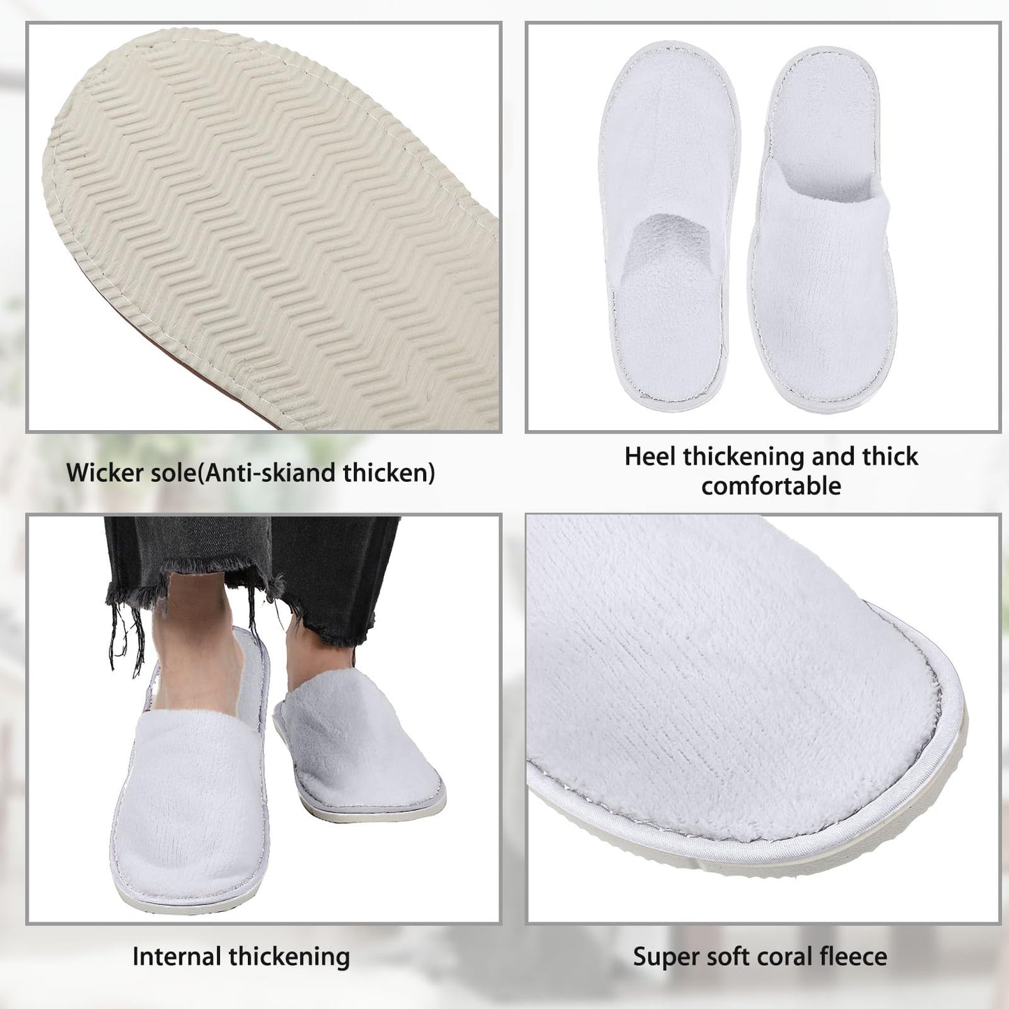 Tarpop 12 Pairs Disposable Slippers for Guests Bulk House Spa Slippers Fluffy Coral Fleece Indoor Hotel Shoes for Women Men Shoeless Home Hotel Bedroom Travel(White, Yellow, Grey)