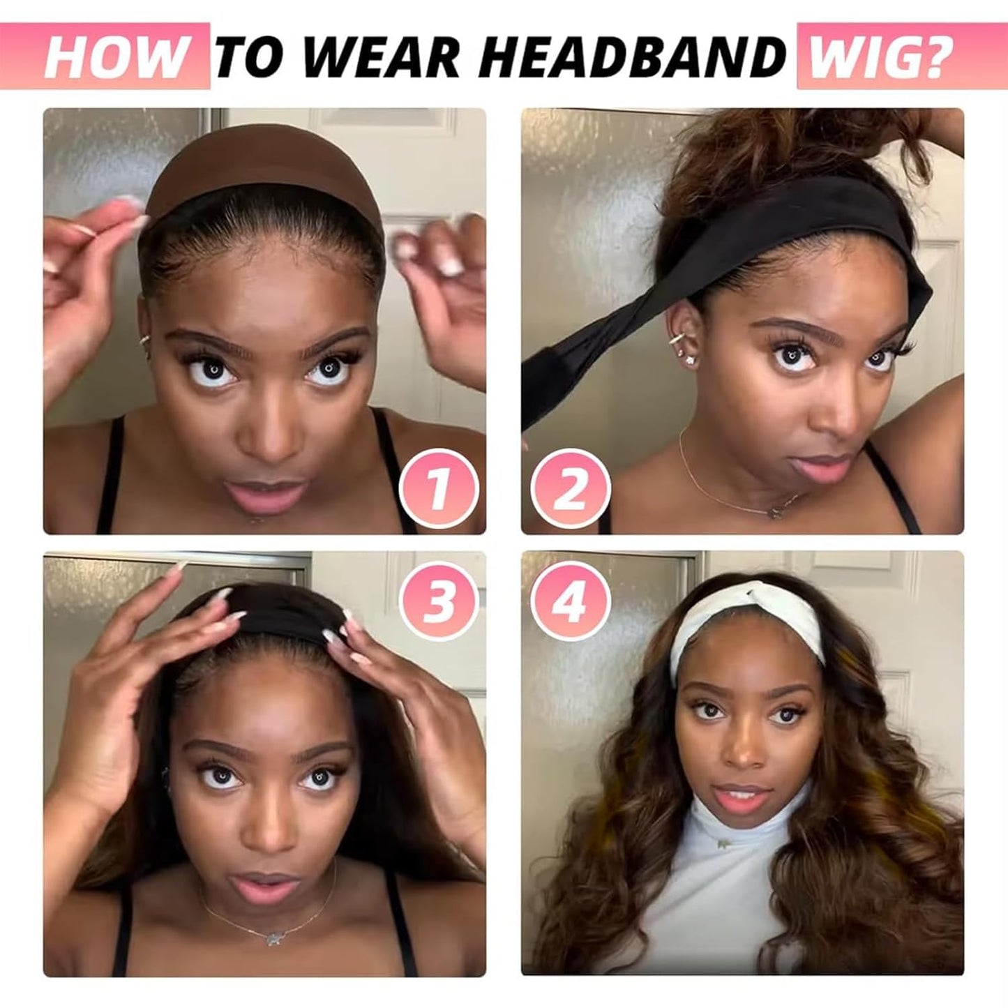 Ghaadd Headband Wig Human Hair Body Wave Headband Wigs for Black Women human hair glueless Wear and Go Glueless Wig 100% Brazilian Virgin Human Hair Headband wig 150% Density (16inch)