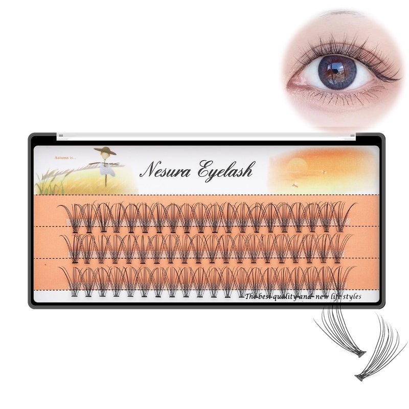 BODERMINCER 10 Root Black Handmade False Eyelashes - Natural Long Individual Extensions | 60pcs in 8-16mm Sizes