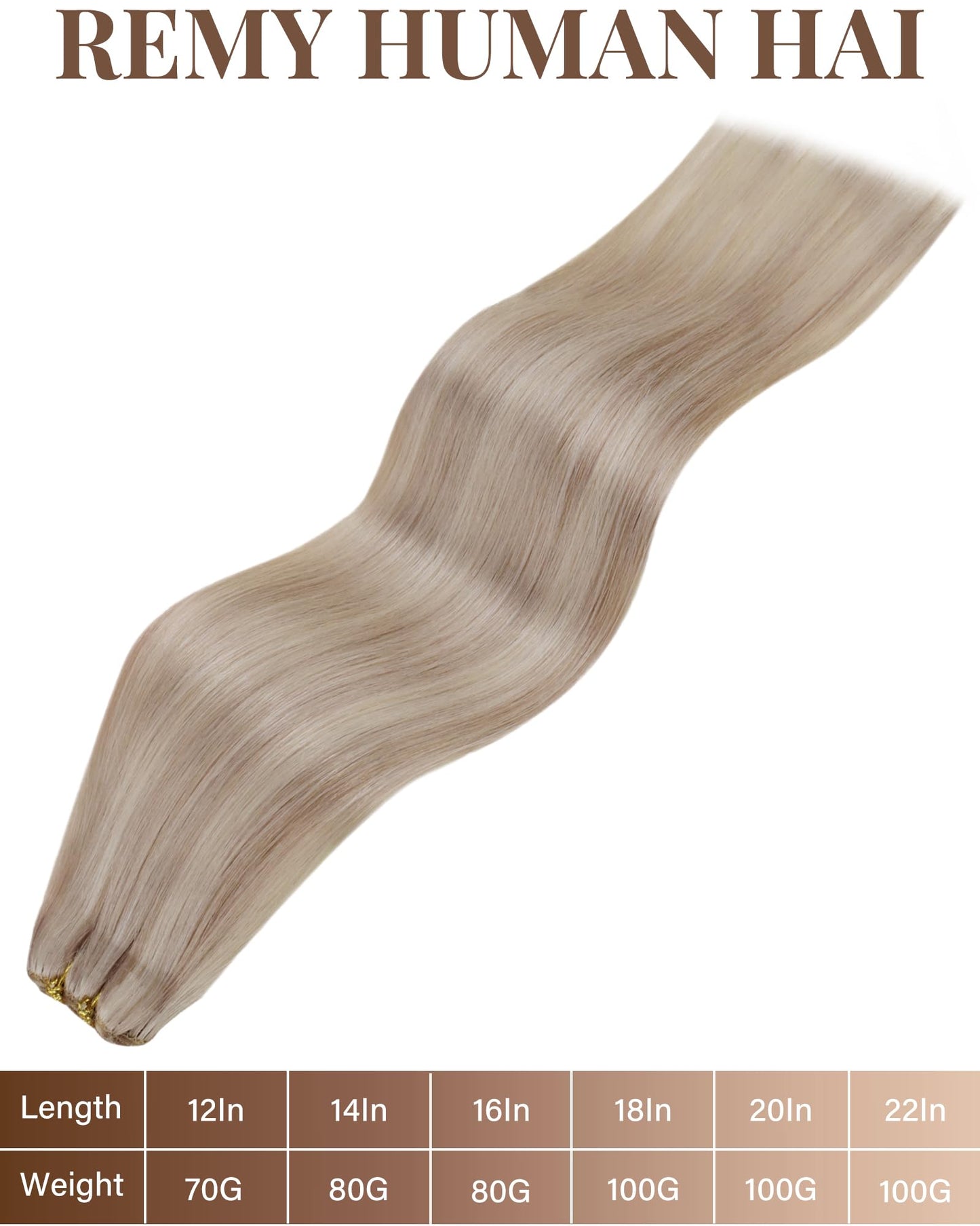 Hetto Weft Hair Extensions Human Hair Ash Blonde Highlight 14 In 80g Office
