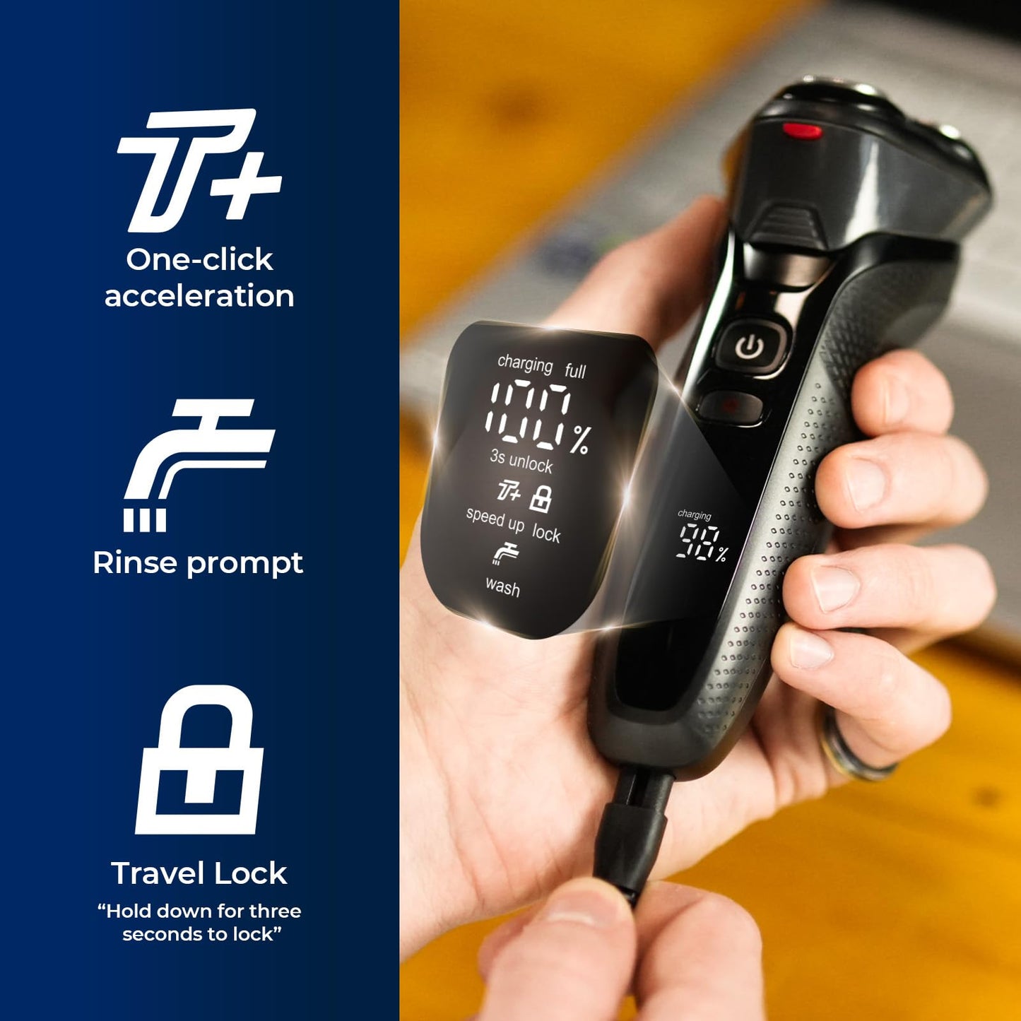 3-in-1 Electric Razor for Men, Waterproof Rotary Shaver, Beard Trimmer with Nose Hair Attachment, Premium Black