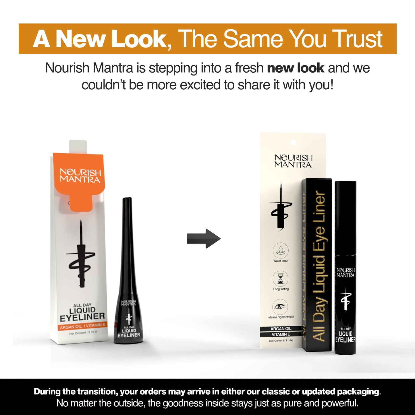 Nourish Mantra All-Day Liquid Eyeliner Waterproof 3ml | Formulated with Argan Oil, Vitamin E | Intense Pigmentation | Smudge Proof | Waterproof Eyeliner| Long Lasting | Black Eyeliner Liquid