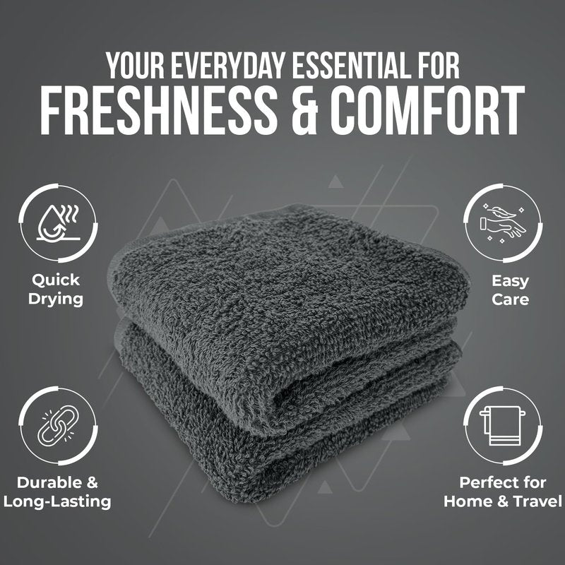 DAN RIVER 24 Pack Wash Cloths for Showering [12x12] - 100% Cotton Washcloths Premium Quality Flannel Face Cloths for Bathroom, Highly Absorbent and Soft Feel Wash Clothes, Gray