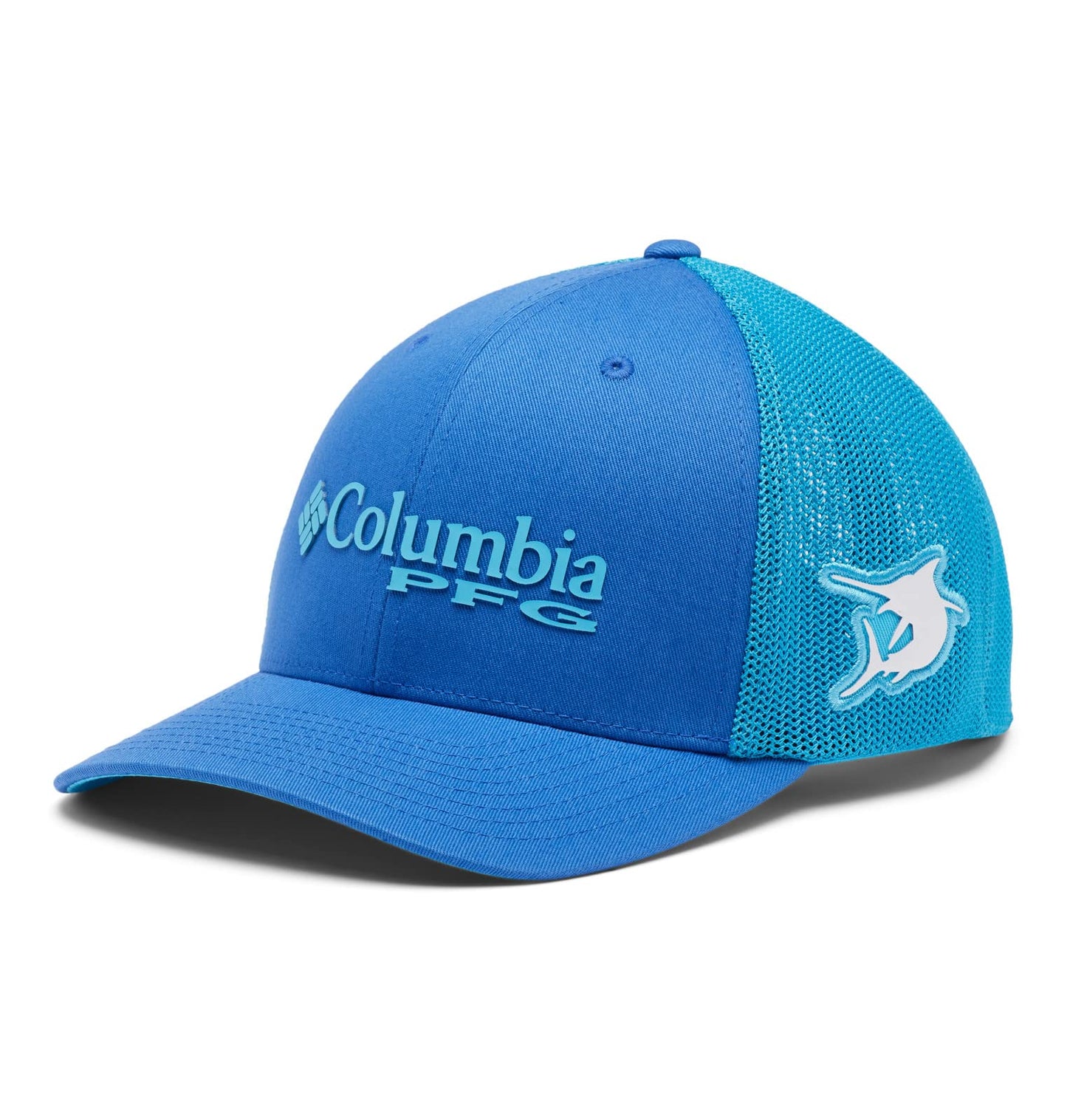 Columbia Unisex PFG Logo Mesh Ball Cap - High Crown, Vivid Blue, XX-Large