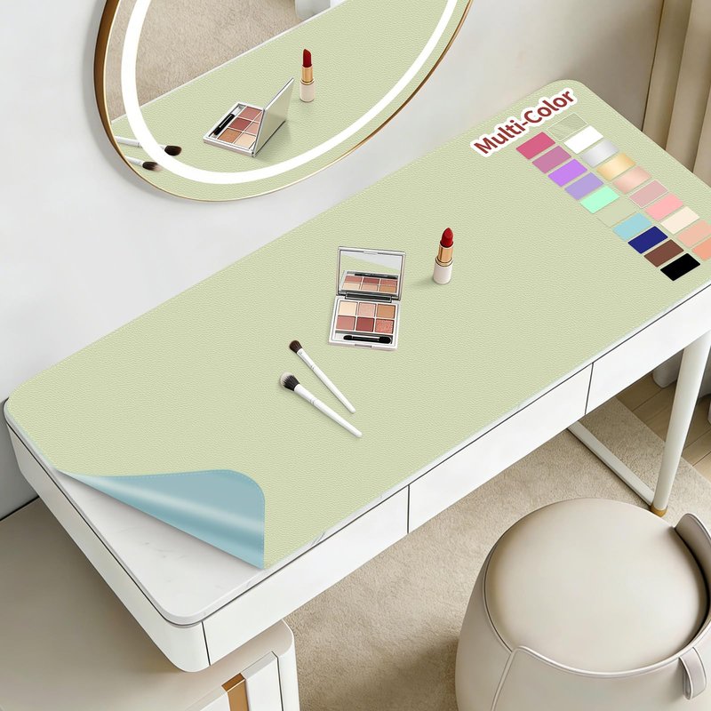 Makeup Mat for Vanity to Protect Desk Top 31.5 x 15.7 in, Dual-Sided Makeup Mat, Easy to Clean Desk Pad - Waterproof and Oilproof Vanity Accessories (Sage Green and Blue)