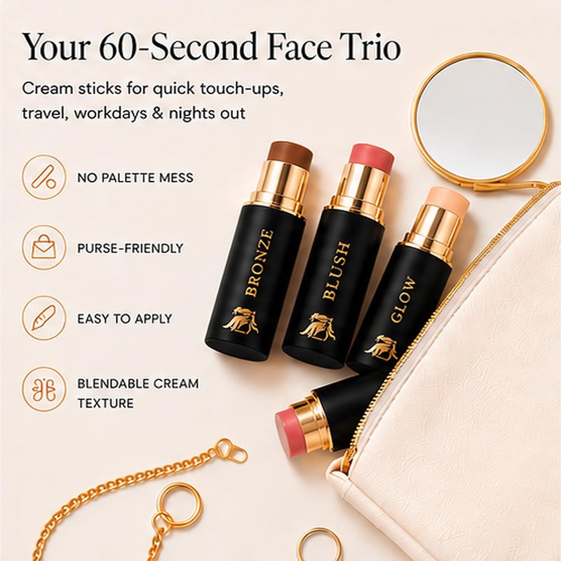 Phoenix Beauty Contour Trio with Cream Blush, Bronzer & Highlighter - Buildable, Pigmented Hydrating Formula with Shea Butter, Vitamin E, Hyaluronic Acid & Squalane; Gift Set (Twilight, Regular Trio)