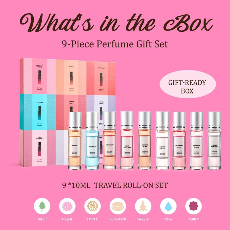 Pheromones Perfumes for Women, 9PC Roll On Pheromone Perfume Gift Set with Citrus, Jasmine, Amber, Vanilla & Musk Notes, Long Lasting Women's Perfume for Valentines Day Gifts & Birthday Day Gifts