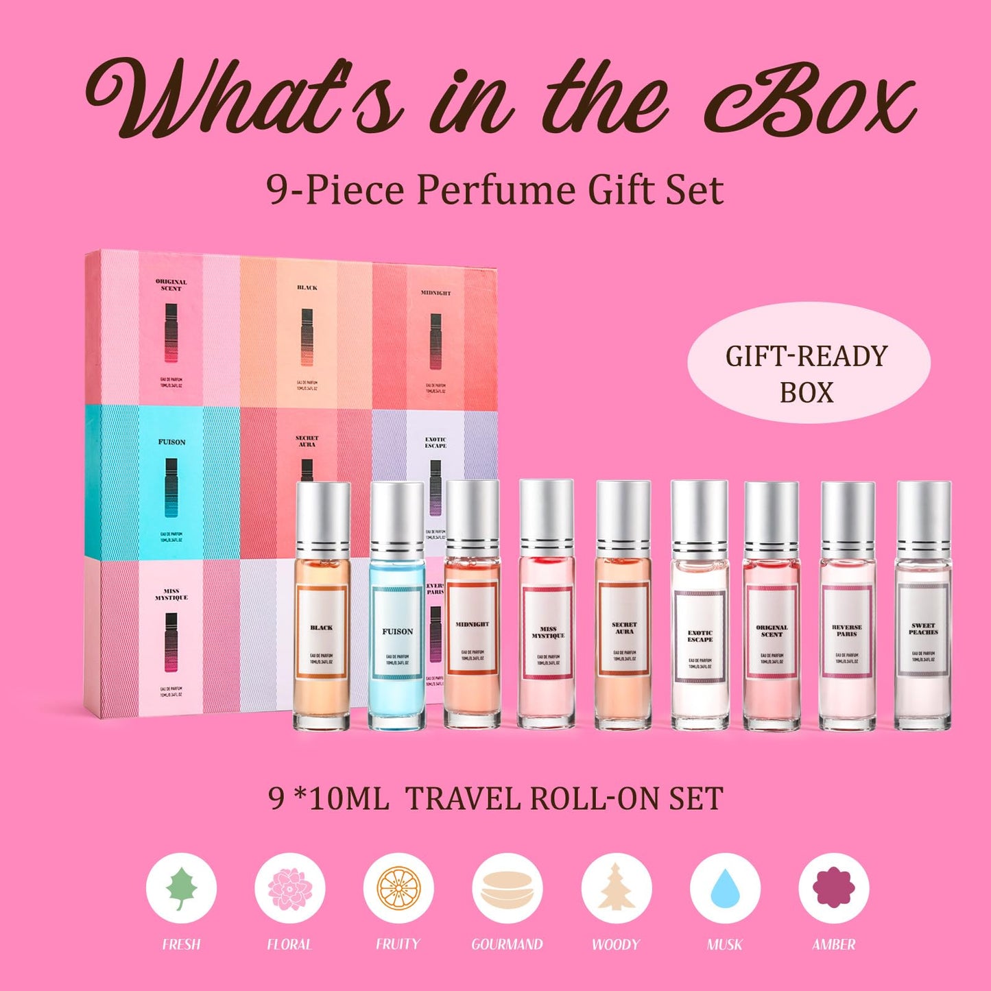 Pheromones Perfumes for Women, 9PC Roll On Pheromone Perfume Gift Set with Citrus, Jasmine, Amber, Vanilla & Musk Notes, Long Lasting Women's Perfume for Valentines Day Gifts & Birthday Day Gifts