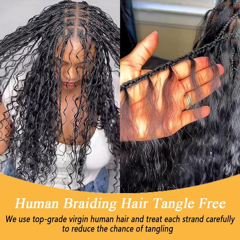 Human Braiding Hair for Boho Knotless Braids Bulk Curly Bundles Human Hair for Micro Braiding Wet and Wavy Water Wave No Weft Human Hair Extension for Box Boho Braids 2 Bundles Natural Color