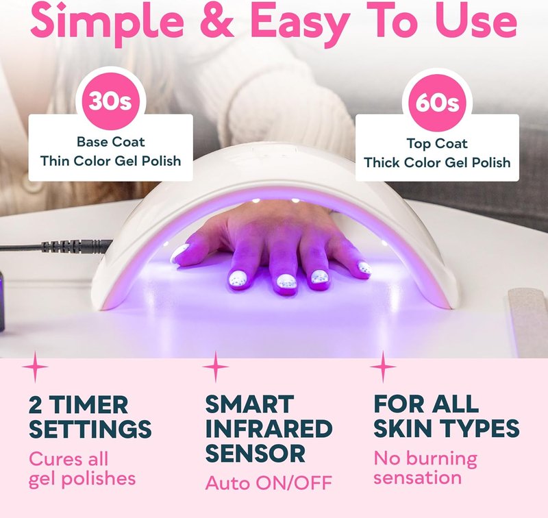 UV LED Nail Lamp - Professional Nail Dryer for Gel Polish with Sensor & 2 Timers | Stylish Pink Design