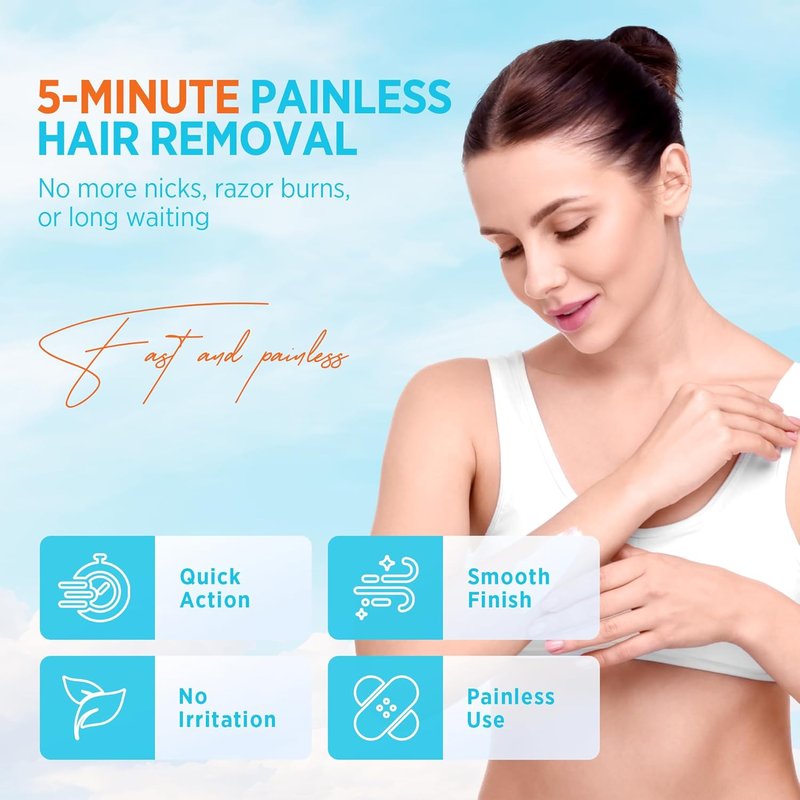 Painless Hair Removal Cream - Soothing Depilatory for Sensitive Skin | Aloe, Chamomile & Vitamin E for Legs, Arms, Bikini & Underarms