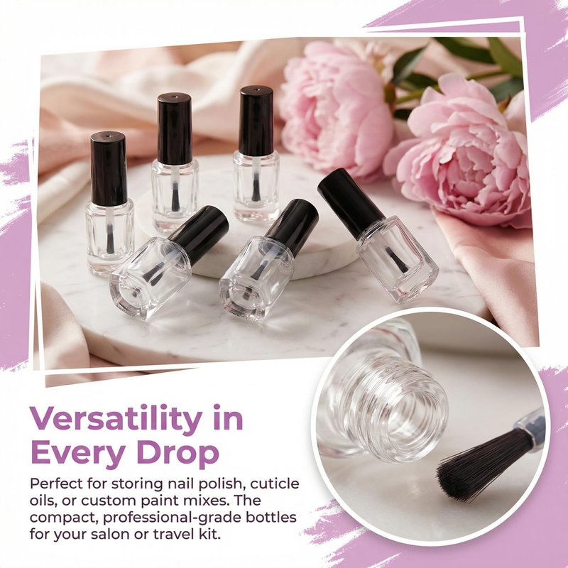 ZENFUN 50 Pack 5 ml Empty Nail Polish Bottles with Brush Cap, Clear Nail Polish Containers with 6 Funnel in Bulk, Glass Refillable Nail Bottles, Empty Fingernail Polish Bottle for Nail Art, Samples