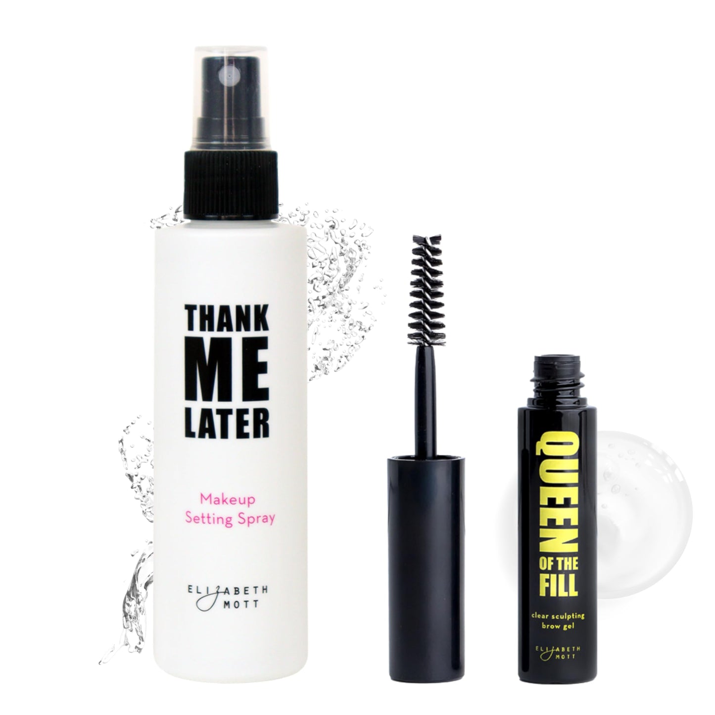 Elizabeth Mott - Thank Me Later Face Makeup Setting Spray and Queen of the Fill Clear Sculpting Brow Gel (2-Pack Bundle)