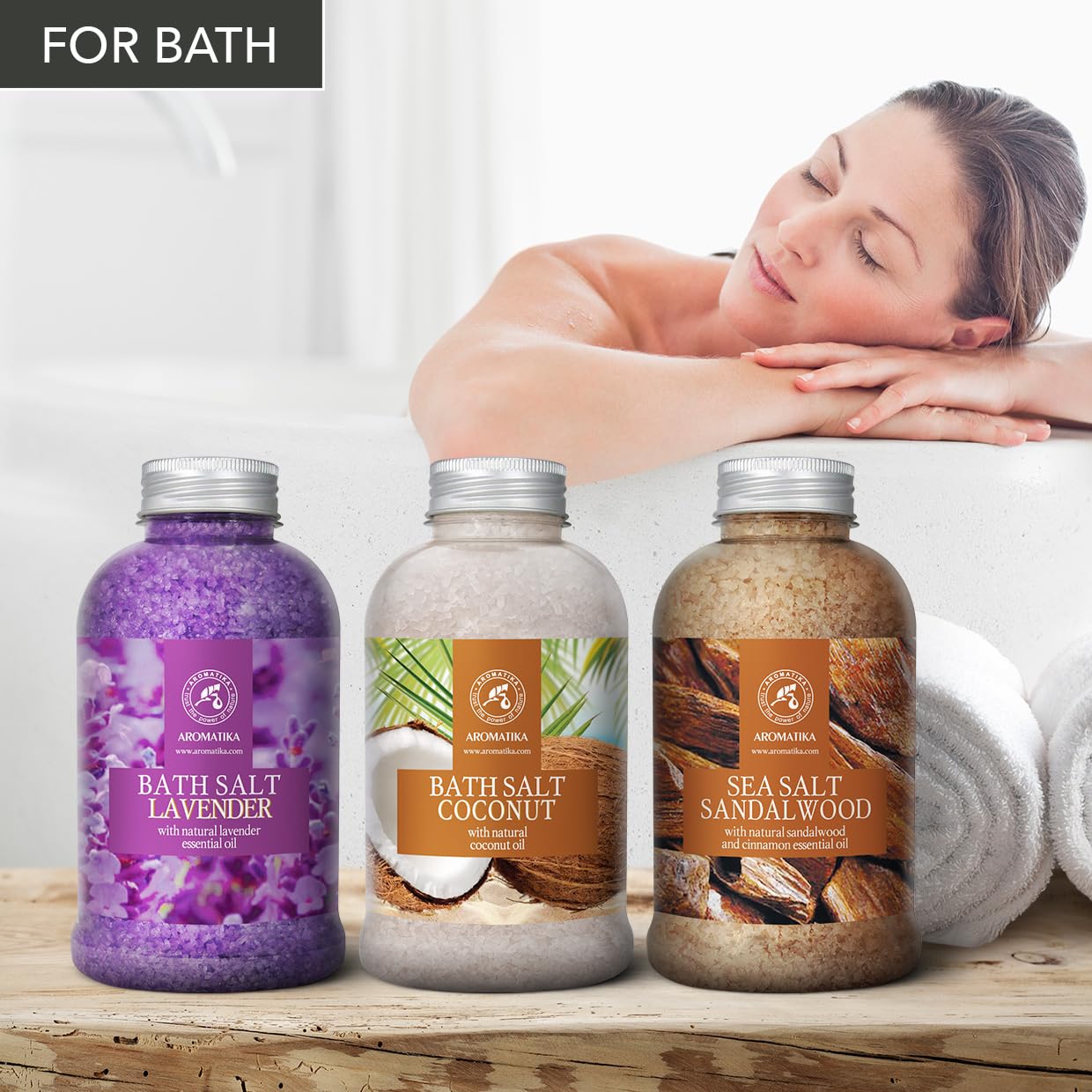Bath Sea Salt Set 3х21.16Oz - Lavander & Coconut & Sandalwood - Lavender Essential Oil - Natural Coconut Oil - Sandalwood & Cinnamon Essential Oil - Aromatherapy - Relaxing - Body Care