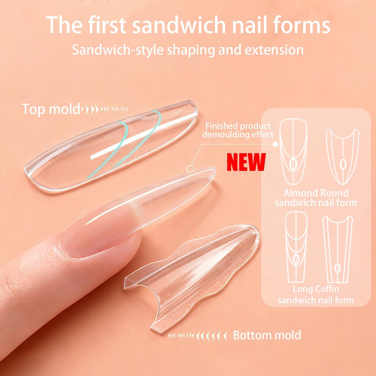Original Sandwich Nails Dual Forms, 240Pcs Reusable Nail Forms for Acrylic & Builder Gel Nails Extension, 15 Sizes Easy to Use Plastic Forms(Almond Round)