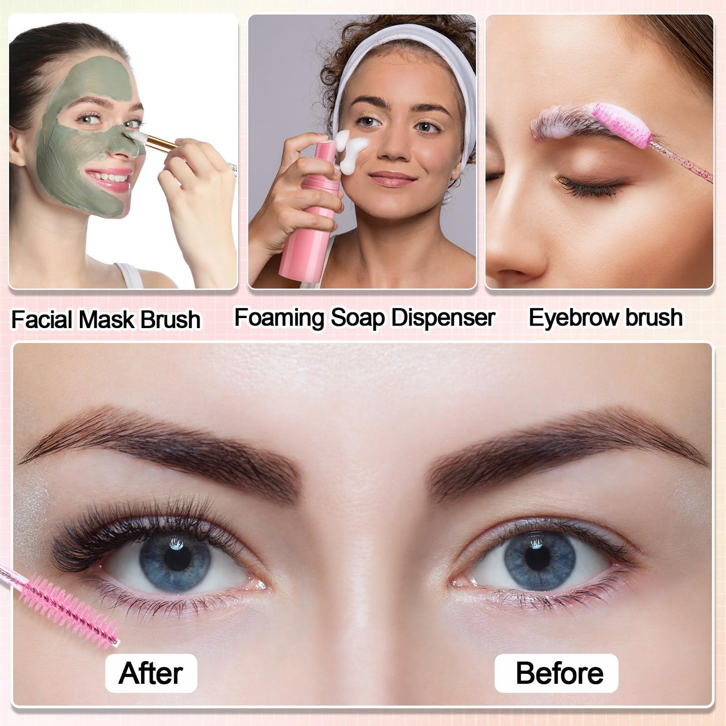 Zhehao 150 Pcs Lash Shampoo Kit Bottle Brushes Bulk 30 Eyelash Dispensers 30 Lash Shampoo Brushes 30 Reusable Aftercare Bag 30 Eyelash Pipes 30 Extension Aftercare Cards(Pink)
