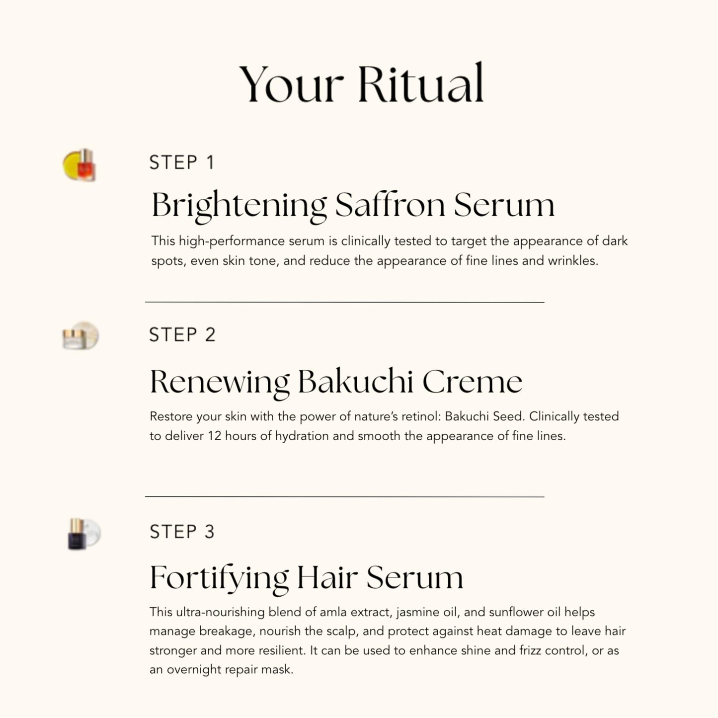 RANAVAT Royal Trio Travel Size Gift Set - Set Includes Brightening Saffron Face Serum, Renewing Bakuchi Face Cream & Fortifying Hair Serum - Clinically Tested Vegan Skincare & Haircare (3 Count)