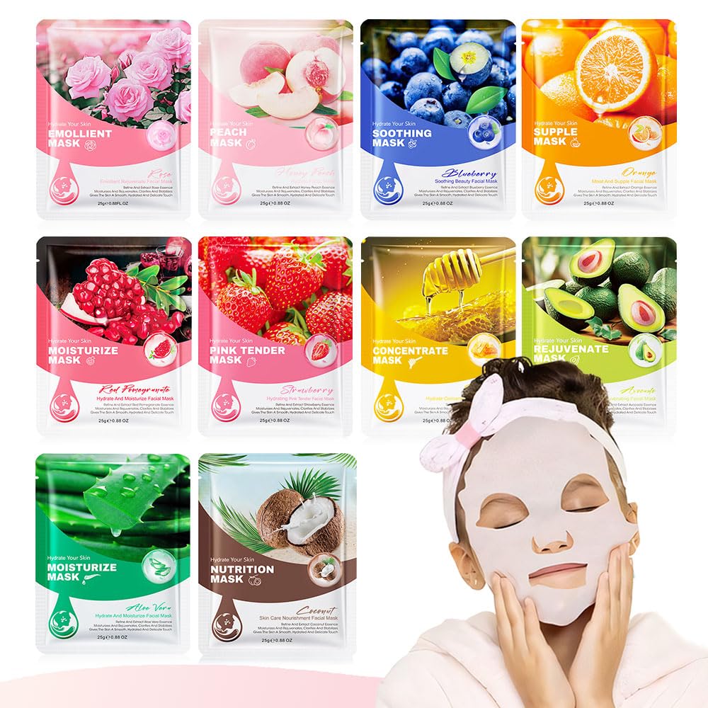 Kaely 8 Pack Variety Sheet Masks, Spa Party Face Masks for Kids Teens Skincare Set, Girls Night Facial Masks Skin Care, Moisturize Soothe for All Skin Types, Birthday Christmas Gifts, Set02