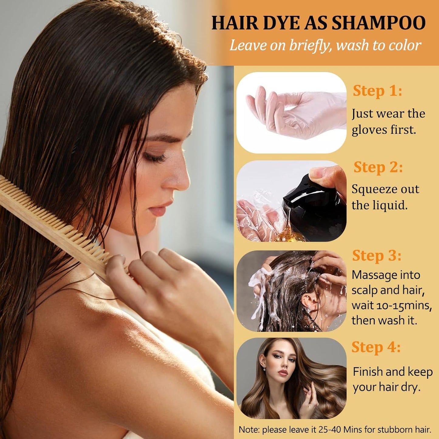 Instant Light Brown Hair Dye Shampoo - 3-in-1 Gray Coverage | Natural Color for Men & Women - 16.9 Fl Oz