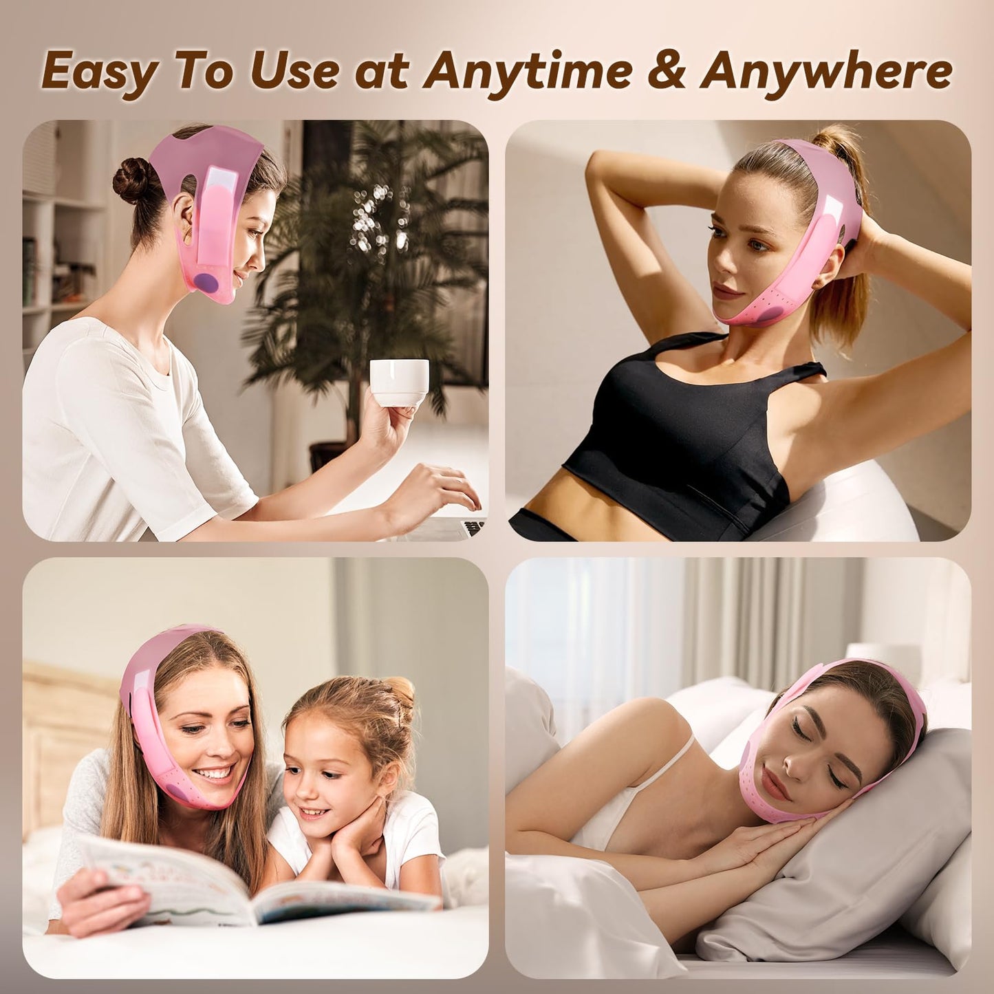 JUSRON V-Line Mask Chin Up Mask Face Strap, Soft Silicone Chin Strap V Shaped Face Mask, Jaw Exerciser 23-27 Inches
