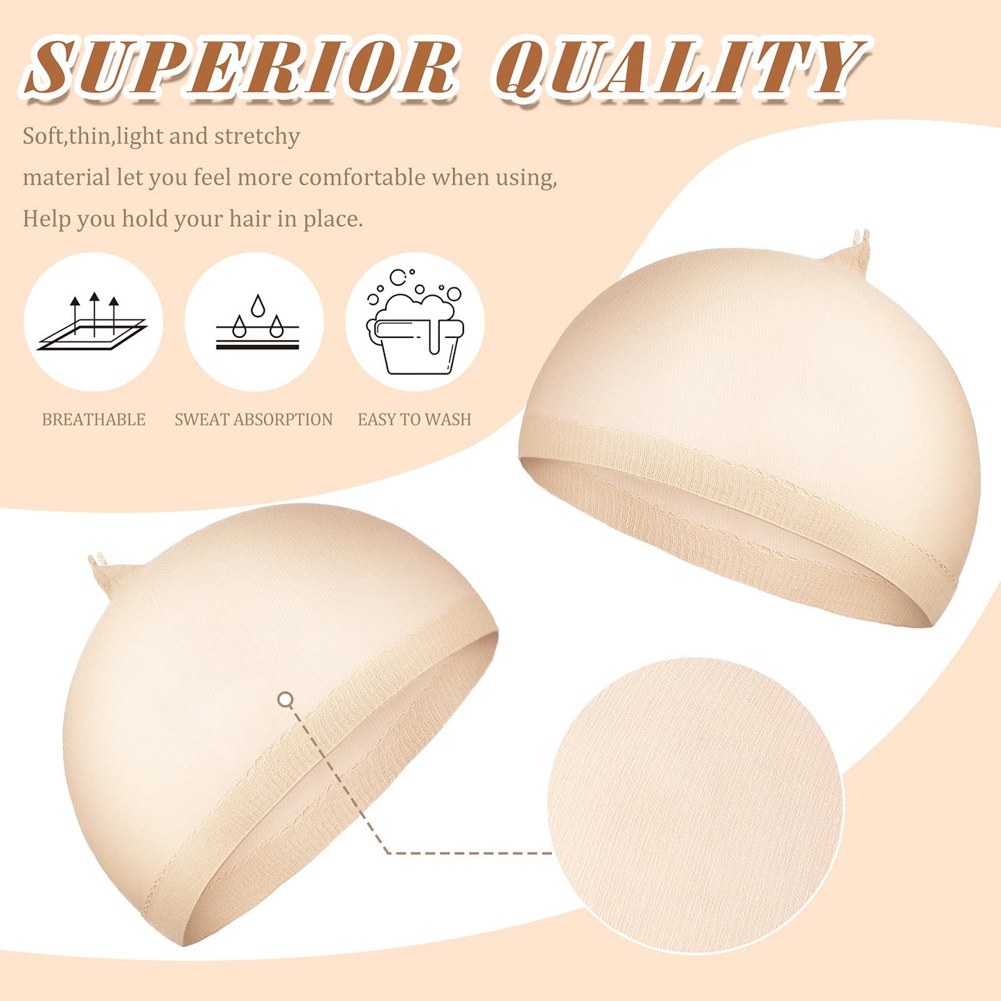 Waydress 100 Pcs Wig Cap Elastic Medium Nylon Stocking Caps Stretchy Stocking Wig Caps Secure Your Hair, Lightweight, Breathable (Beige)