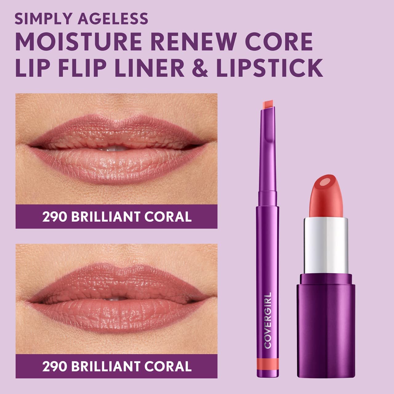 COVERGIRL Simply Ageless Lip Flip Liner, Brilliant Coral, Pack of 4