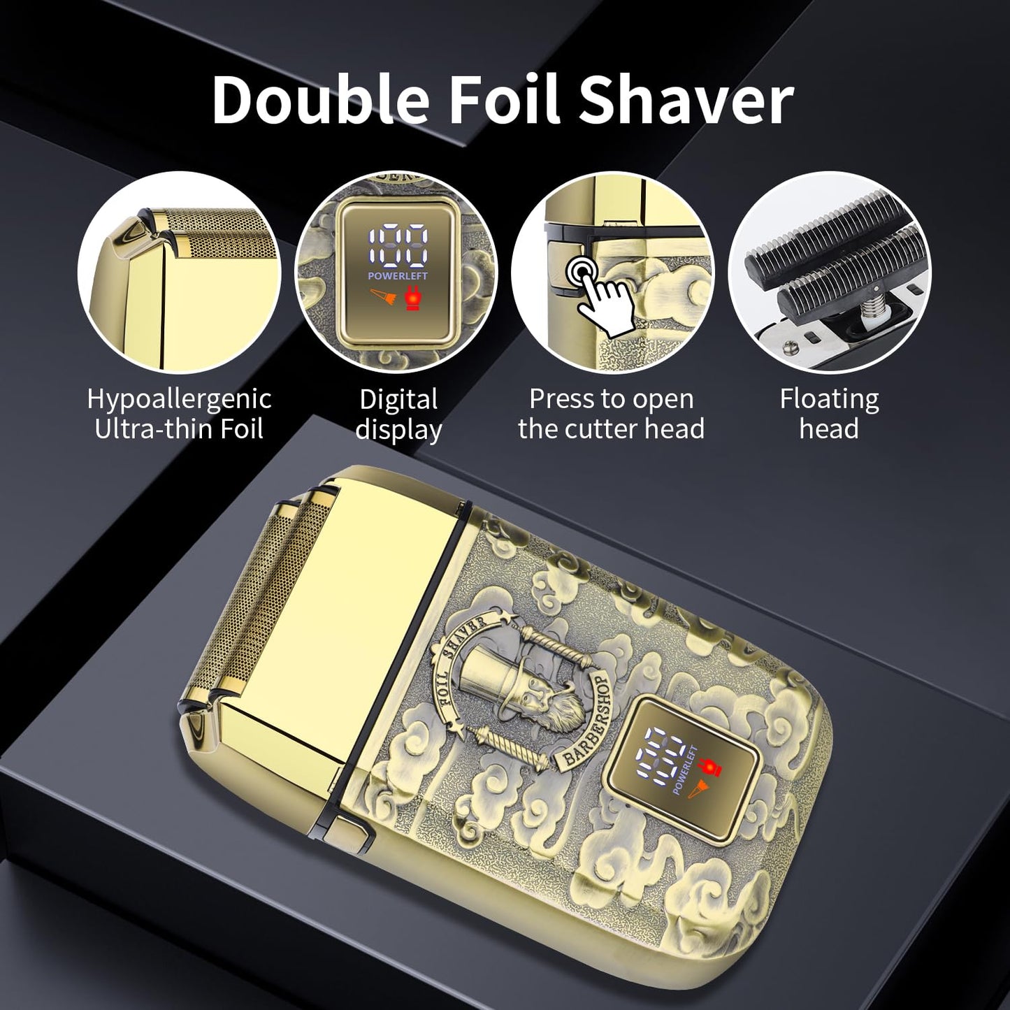 HIENA PRO Professional Foil Shaver for Men, Reciprocating Electric Beard Trimmer, Cordless Bald Head Precision Trimmer with LED, Perfect Gifts for Men(GM)