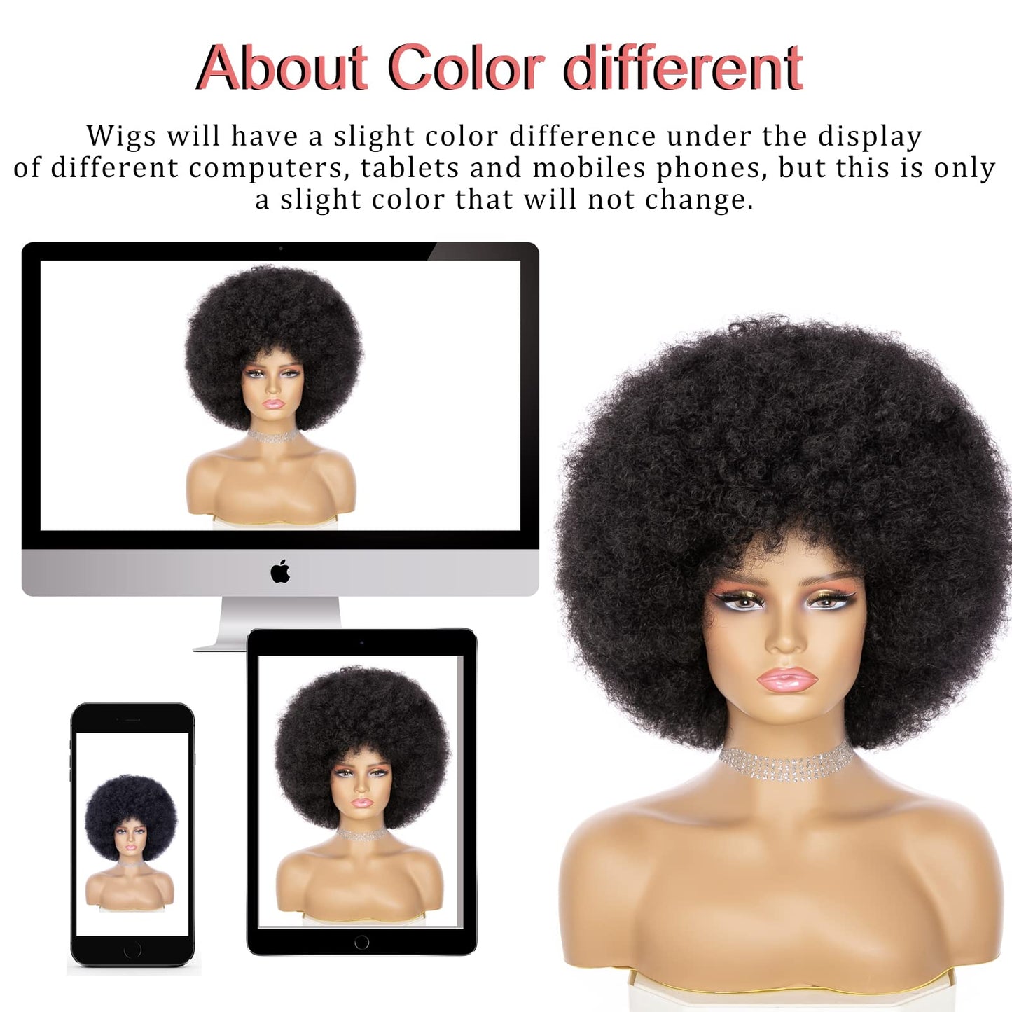 Soft Afro Wigs For Women 70s Black Afro Kinky Curly Hair Wig With Bangs