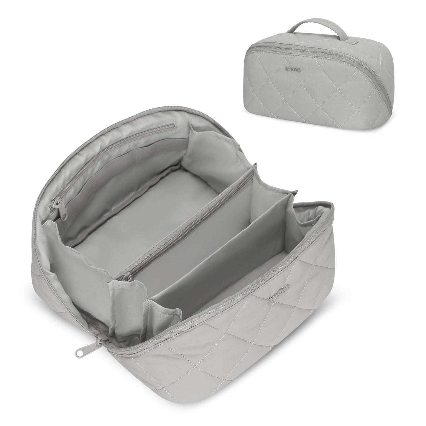 Hynes Eagle Travel Makeup Bag for Women Puffy Cosmetic Organizer Pouch Open Flat Toiletry Bag for Toiletries, Brushes Grey