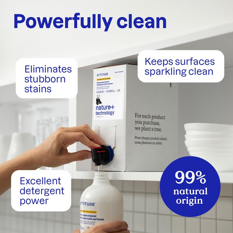 ATTITUDE All Purpose Cleaner Spray, EWG Verified, Vegan, Made with 94% Plant-Based Ingredients, Streak-Free for Kitchen, Bathroom, Glass & More, Unscented, 27.1 Fl Oz