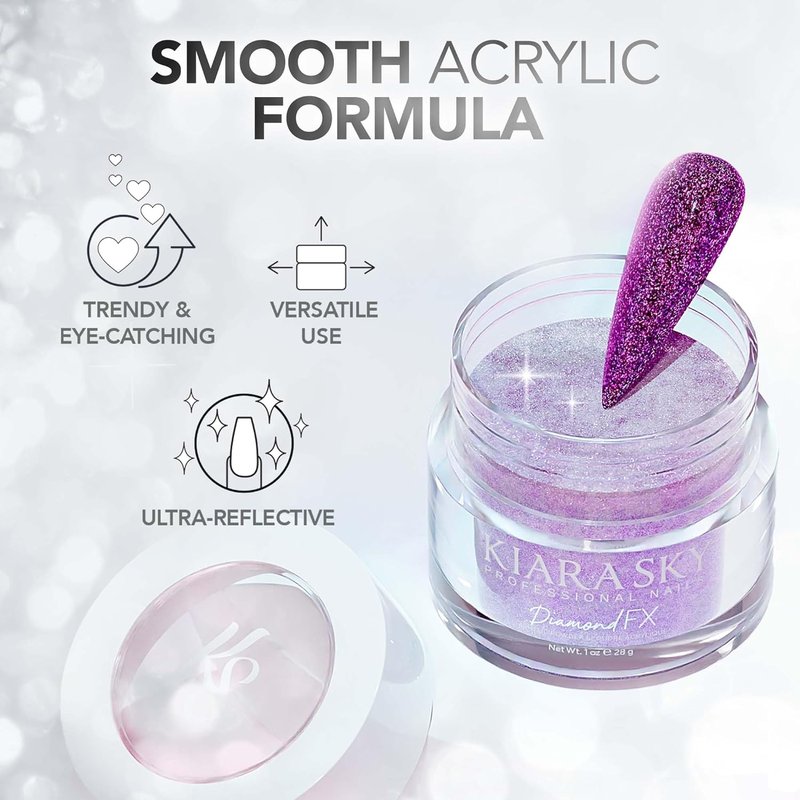 Kiara Sky DiamondFX Acrylic Powder - Reflective Nail Powder for Long-Lasting Manicure | 1 oz, Hopeless Romantic