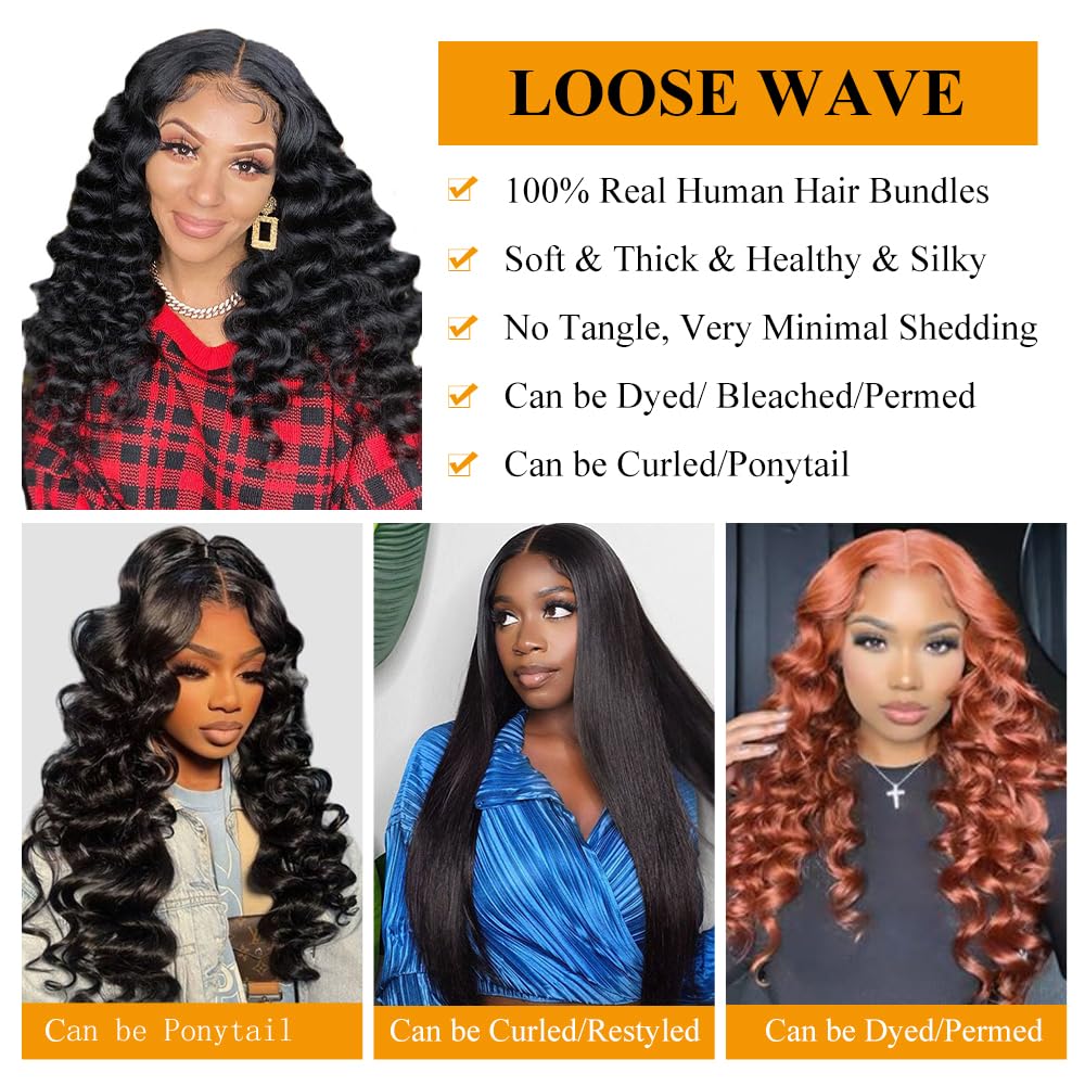 QTHAIR 18A 13x4 HD Lace Frontal Human Hair Loose Wave Frontal Pre Plucked with Baby Hair Ear to Ear Transparent Lace Closure 100% Unprocessed Brazilian Virgin Human Hair(12inch)