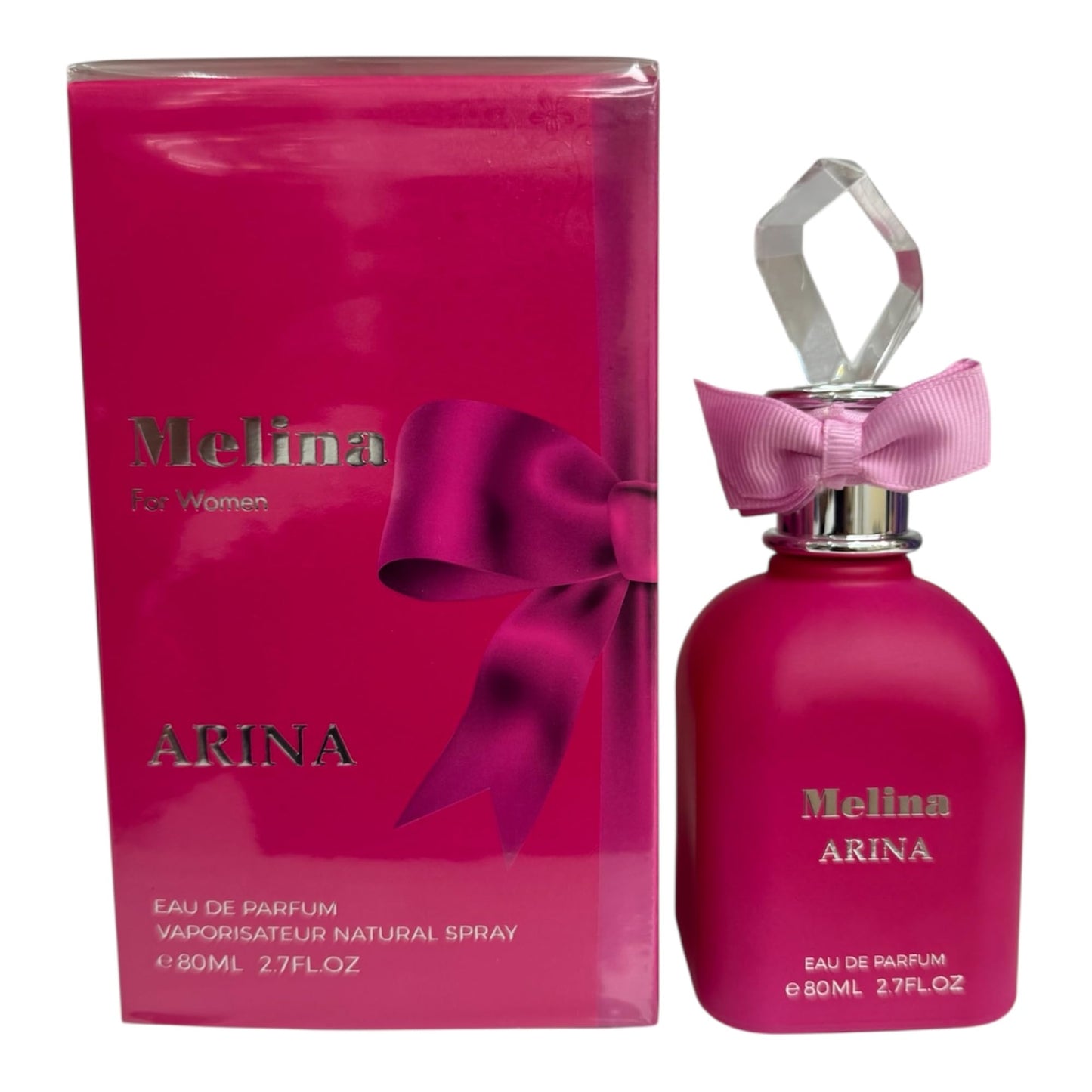 Melina Arina Eau de Parfum for Women, 2.7 FL OZ, Fresh Scent with Crystal Cap and Bow Design
