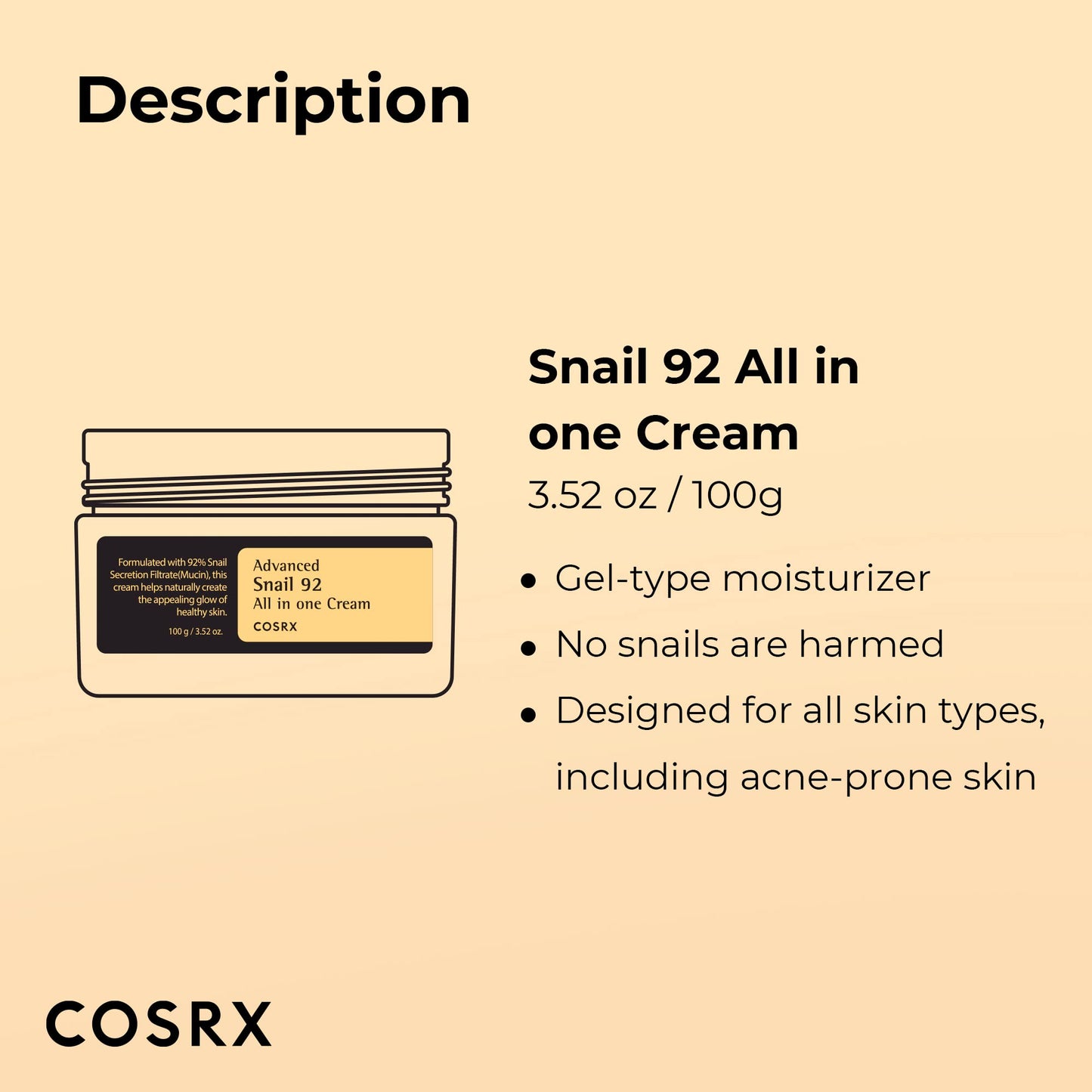 COSRX Snail Mucin 92% Cream + Peptide Collagen Hydrogel Eye Patch, Korean Skin Care