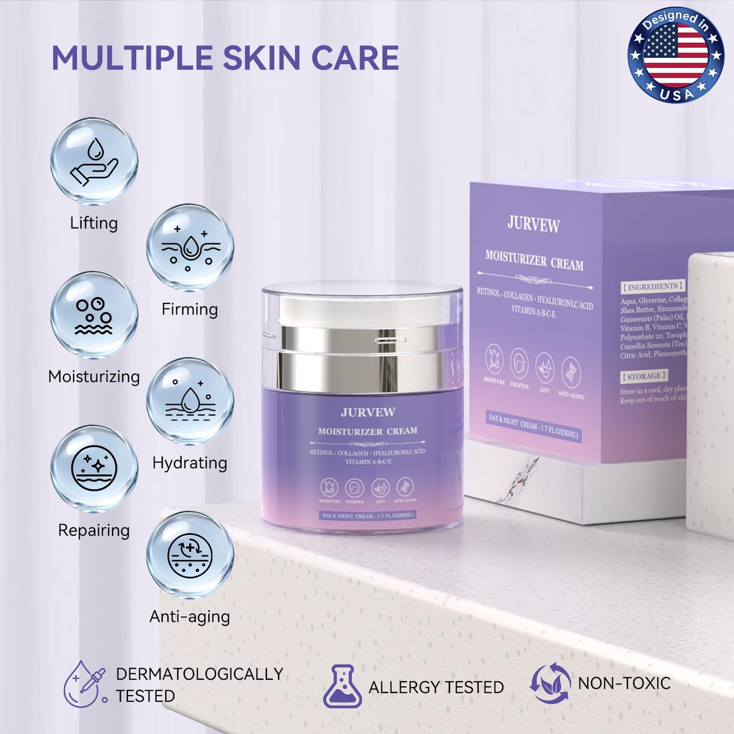 Face Moisturizer Retinol Cream, Neck Collagen Cream for Tightening Skin, Anti Aging Day & Night Deep Facial Moisturizer for Women & Men, Tighten and Lift Wrinkle